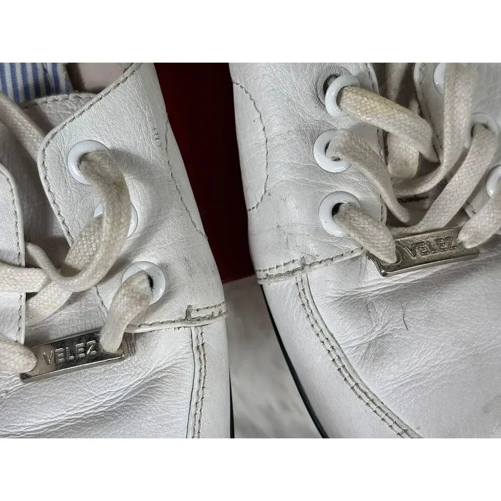 Velez Shoes Womens Size 9 White Leather Lace Up Casual Sneakers Flats Boat Style